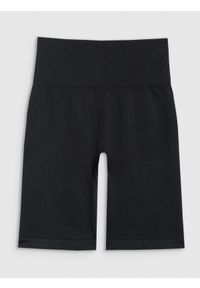 4f - 4F Legginsy kolarki treningowe bezszwowe damskie - czarne XS/S. Stan: podwyższony. Kolor: czarny. Materiał: materiał, elastan, syntetyk, dzianina, włókno. Długość: krótkie. Wzór: gładki. Sport: fitness