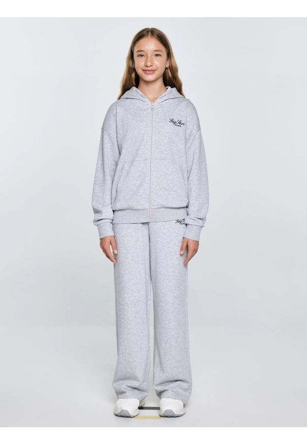 Big-Star - Bluza dziewczęca rozpinana z kapturem szara Milana 901. Okazja: na uczelnię, na co dzień. Typ kołnierza: kaptur. Kolor: szary. Materiał: dzianina. Wzór: melanż, haft. Styl: klasyczny, casual