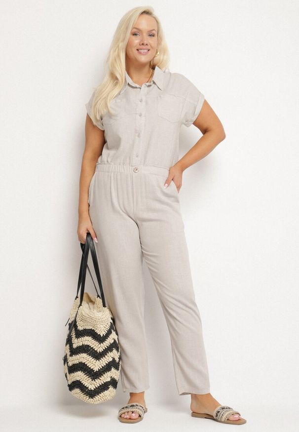 Born2be - Szare Spodnie z Lnem o Klasycznym Kroju Liravaia. Okazja: na co dzień. Kolor: szary. Materiał: len. Styl: klasyczny