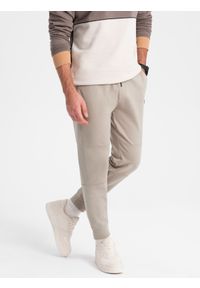 Ombre Clothing - Męskie spodnie dresowe joggery na gumce z przeszyciami – popielate V1 - Rozmiar: L. Kolor: szary. Materiał: dresówka. Wzór: aplikacja #5