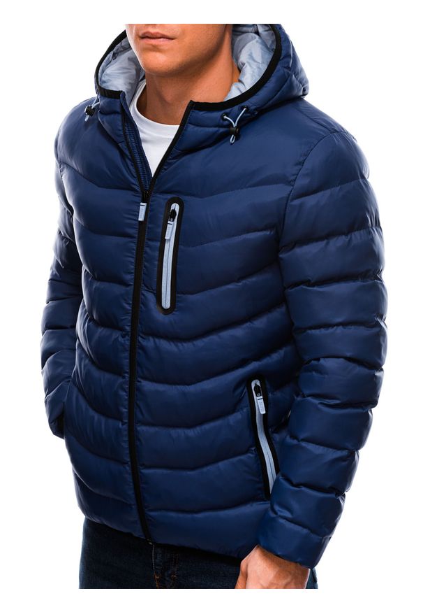 Ombre Clothing - Kurtka męska przejściowa C371 - ciemnoniebieska - XXL. Kolor: niebieski. Materiał: nylon, poliester