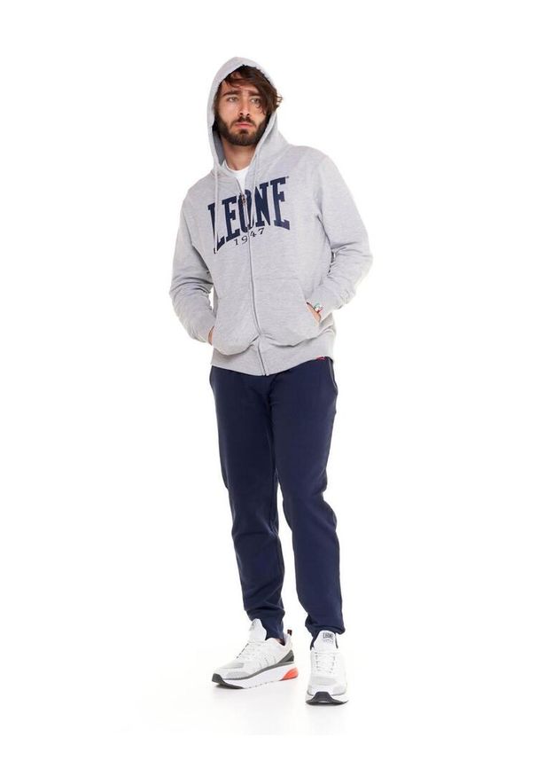 LEONE 1947 APPAREL - Męska zapinana na zamek bluza z kapturem Leone 1947 Apparel. Typ kołnierza: kaptur. Kolor: szary. Materiał: tkanina. Sport: fitness