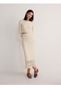 Reserved - Dzianinowa spódnica maxi - kremowy. Kolor: kremowy. Materiał: dzianina #1