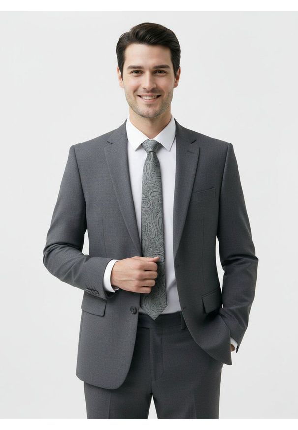 Krawat Męski - Angelo di Monti - Stalowy ze Wzorem Paisley. Kolor: szary. Materiał: tkanina. Wzór: paisley. Styl: elegancki, wizytowy