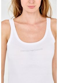 Emporio Armani - EMPORIO ARMANI Biały damski top z dżetowym logo, Rozmiar XL. Kolor: biały. Materiał: bawełna
