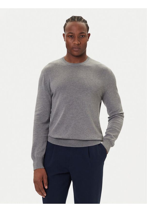 Calvin Klein Sweter LV040BM343 Szary Regular Fit. Kolor: szary. Materiał: bawełna