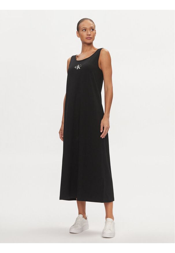 Calvin Klein Jeans Sukienka letnia Monologo J20J223702 Czarny Loose Fit. Kolor: czarny. Materiał: bawełna. Sezon: lato