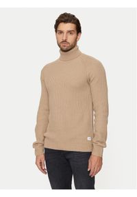 Jack & Jones Golf Pannel 12258472 Beżowy Regular Fit. Typ kołnierza: golf. Kolor: beżowy. Materiał: bawełna, syntetyk #1