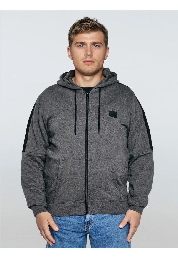 Big-Star - Bluza męska rozpinana z kapturem ciemnoszara Rubban 903. Typ kołnierza: kaptur. Kolor: szary. Wzór: paski. Styl: sportowy