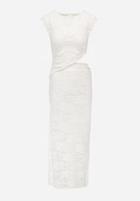 Renee - Beżowa Wieczorowa Sukienka z Koronki z Asymetrycznym Wycięciem w Talii Kalimeia. Okazja: na imprezę. Kolor: beżowy. Materiał: koronka. Wzór: koronka. Typ sukienki: asymetryczne. Styl: wizytowy. Długość: maxi #7