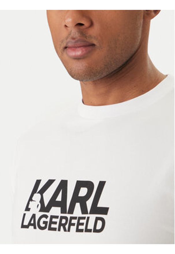 Karl Lagerfeld - KARL LAGERFELD T-Shirt 755780 500235 Biały Regular Fit. Typ kołnierza: dekolt w karo. Kolor: biały. Materiał: bawełna