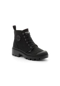Buty do chodzenia unisex Palladium Pallabase Twill. Wysokość cholewki: za kostkę. Zapięcie: sznurówki. Kolor: czarny. Materiał: guma, syntetyk, materiał. Szerokość cholewki: normalna. Sport: turystyka piesza