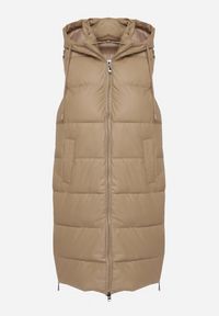 Born2be - Ciemnobeżowa Pikowana Kamizelka z Kapturem i Obustronnym Suwakiem Trilasa. Typ kołnierza: kaptur. Kolor: beżowy. Styl: elegancki #5