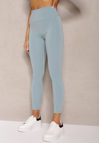 Renee - Jasnozielone Sportowe Legginsy High Waist Quarefia. Stan: podwyższony. Kolor: niebieski. Materiał: dzianina, materiał. Długość: długie. Styl: sportowy
