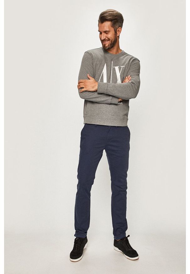 Armani Exchange - Bluza. Okazja: na co dzień. Kolor: szary. Materiał: materiał. Wzór: gładki. Styl: casual