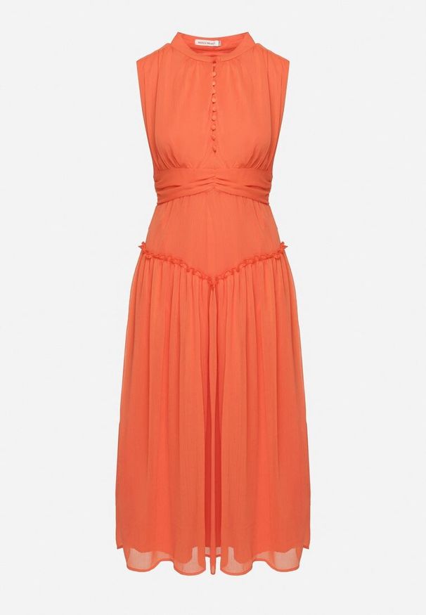 Born2be - Pomarańczowa Sukienka Długa Rozkloszowana z Powlekanymi Guzikami Ingridesa. Kolor: pomarańczowy. Długość: maxi