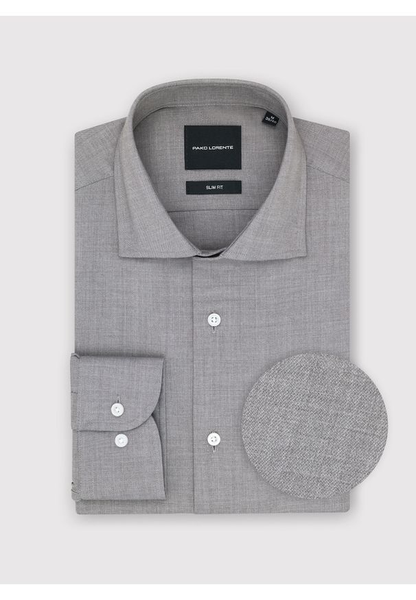 Pako Lorente - PAKO LORENTE – Szara koszula męska. Kolor: szary. Materiał: poliester, elastan, wiskoza. Długość rękawa: długi rękaw. Długość: długie