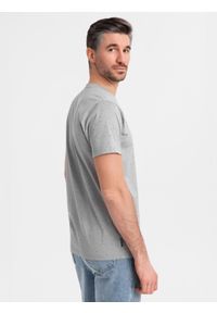 Ombre Clothing - T-shirt męski bawełniany z nadrukiem i okrągłym dekoltem – jasnoszary V8 - Rozmiar: XXL. Okazja: na co dzień. Kolor: szary. Materiał: bawełna. Długość rękawa: krótki rękaw. Długość: krótkie. Wzór: nadruk. Sezon: wiosna, lato. Styl: casual, elegancki