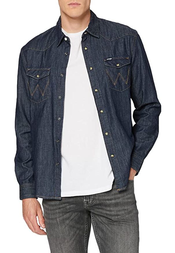 Wrangler - WRANGLER DENIM WESTERN SHIRT MĘSKA KOSZULA JEANSOWA DARK INDIGO W5M12AX1E 112130200. Materiał: denim, jeans