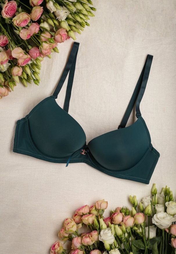 Renee - Ciemnozielony Koronkowy Biustonosz Full Cup z Odpinanymi Ramiączkami Nitan. Kolor: zielony. Materiał: koronka. Rodzaj stanika: odpinane ramiączka