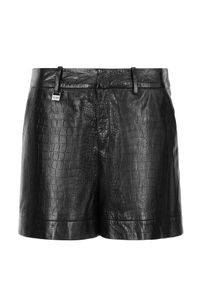Ochnik - Skórzane czarne spodenki damskie croco. Kolor: czarny. Materiał: skóra. Długość: krótkie. Styl: elegancki, klasyczny #4
