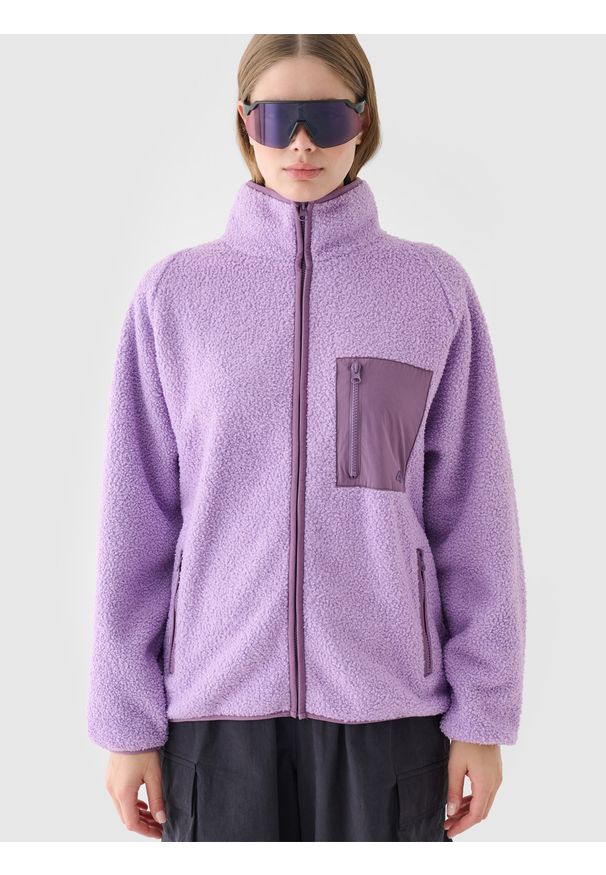 4f - 4F Polar sherpa ze stójką damski - fioletowy S. Typ kołnierza: kołnierzyk stójkowy. Kolekcja: plus size. Kolor: fioletowy. Materiał: polar. Długość rękawa: raglanowy rękaw. Sezon: zima. Sport: wspinaczka, turystyka piesza, narciarstwo, snowboard