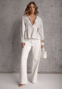 Renee - Zielona Taliowana Koszula z Bawełną i Baskinką w Paski Sewtela. Okazja: na co dzień. Kolor: zielony. Materiał: bawełna. Wzór: paski. Styl: casual #4