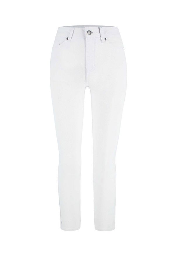 Volcano - Białe jeansy damskie rurki z podwyższonym stanem, długość 7/8 D-LEYLA 2. Stan: podwyższony. Kolor: biały. Wzór: aplikacja. Styl: klasyczny