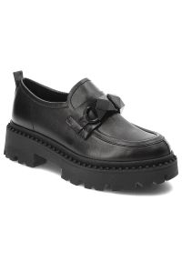 CheBello - Czarne Półbuty Chebello Modne Skórzane Mokasyny Damskie. Okazja: na co dzień, do pracy. Kolor: czarny. Materiał: skóra. Styl: casual, elegancki