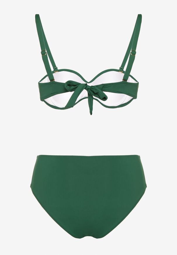 Born2be - Ciemnozielone Bikini Majtki Typu Figi i Biustonosz z Geometryczną Ozdobą Kinavia. Kolor: zielony. Wzór: aplikacja, geometria