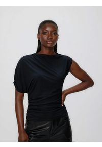 Reserved - Asymetryczna bluzka - czarny. Kolor: czarny. Materiał: dzianina #1