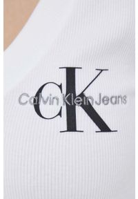 Calvin Klein Jeans longsleeve damski kolor biały. Kolor: beżowy. Długość rękawa: długi rękaw. Długość: długie. Wzór: aplikacja #4