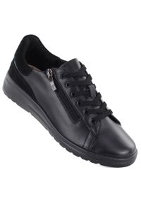 POTOCKI - Skórzane półbuty damskie czarne z zamkiem Potocki JE19402. Okazja: na co dzień. Zapięcie: zamek. Kolor: czarny. Materiał: skóra. Styl: casual, sportowy #1