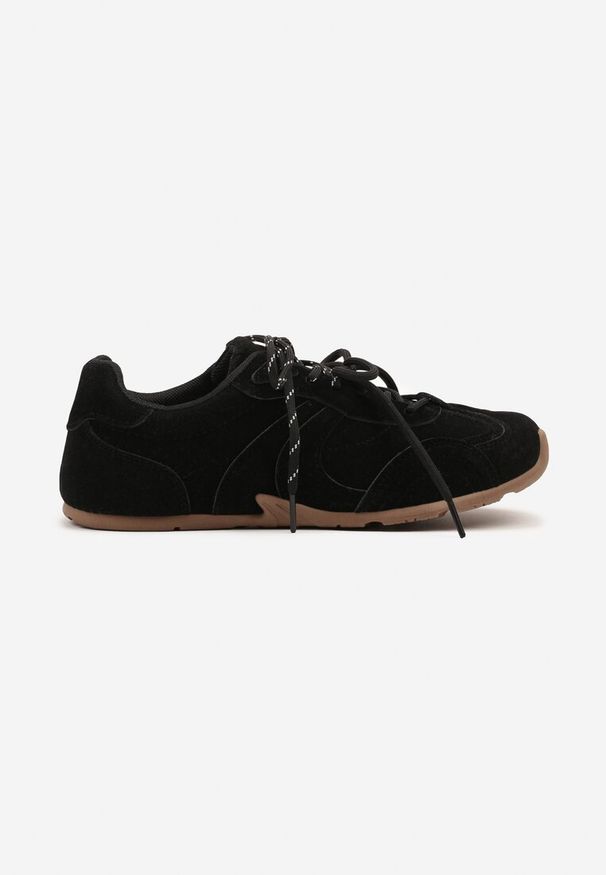 Born2be - Czarne Sneakersy z Podwójnym Wiązaniem Xairana. Okazja: na co dzień. Kolor: czarny. Materiał: jeans. Wzór: aplikacja. Sezon: lato, wiosna