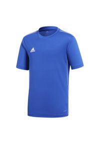 Adidas - Koszulka piłkarska dla dzieci adidas Core 18 Training Jersey JUNIOR. Kolor: niebieski, wielokolorowy, biały. Materiał: jersey. Długość rękawa: krótki rękaw. Długość: krótkie. Sport: piłka nożna