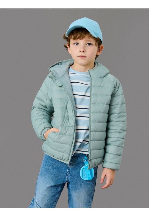 Sinsay - Pikowana kurtka z kapturem - zielony. Typ kołnierza: kaptur. Kolor: zielony