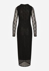 Renee - Czarna Koronkowa Sukienka Typu Longsleeve o Dopasowanym Kroju Zenoresa. Kolor: czarny. Materiał: koronka. Długość rękawa: długi rękaw. Typ sukienki: oversize. Styl: elegancki #4
