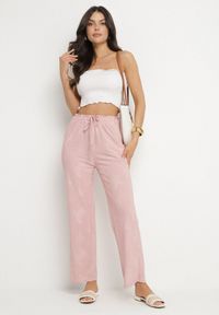 Born2be - Różowe Spodnie o Prostym Kroju z Gumką w Talii Mirea. Okazja: na co dzień, na spotkanie biznesowe. Kolor: różowy. Styl: biznesowy, elegancki, casual #6