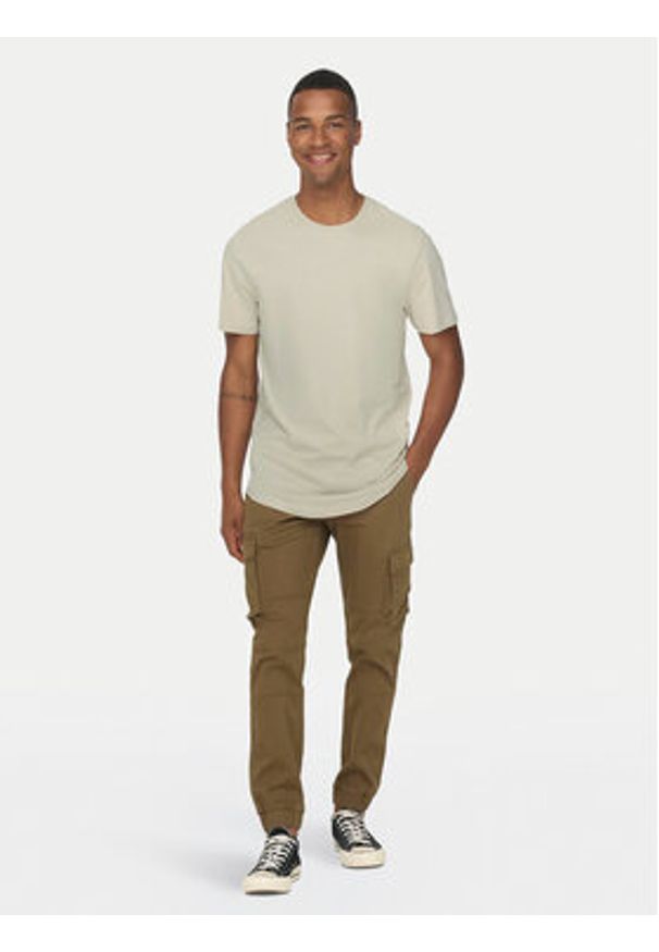 Only & Sons T-Shirt Matt 22002973 Beżowy Regular Fit. Kolor: beżowy. Materiał: bawełna