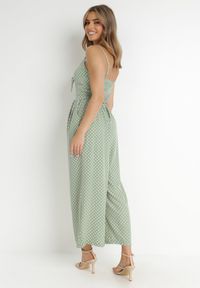 Born2be - Miętowy Kombinezon Delessa. Kolor: miętowy. Długość rękawa: na ramiączkach. Długość: długie. Wzór: aplikacja, kropki. Styl: elegancki, wizytowy #5