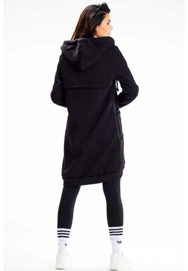 Infinite You - Długa bluza damska z kapturem i kieszeniami czarna. Okazja: na co dzień. Typ kołnierza: kaptur. Kolor: czarny. Materiał: bawełna. Długość: długie. Styl: casual