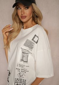 Renee - Biała Koszulka z Elastycznej Bawełny Ozdobiona Napisami Trives. Okazja: na co dzień. Kolor: biały. Materiał: bawełna. Wzór: napisy, aplikacja. Styl: casual #5