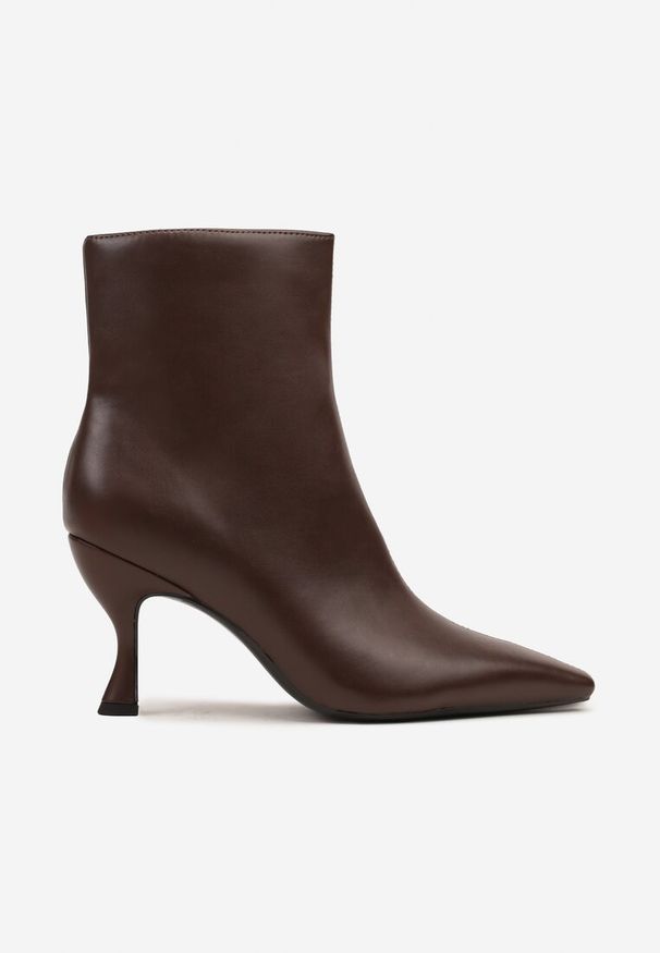 Born2be - Brązowe Botki Vices na Szpilce Typu Kaczuszce Falunnea. Okazja: na co dzień. Zapięcie: zamek. Kolor: brązowy. Wzór: aplikacja. Obcas: na szpilce. Styl: casual, elegancki