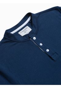 Ombre Clothing - T-shirt męski polo bez kołnierzyka - granatowa V4 S1381 - L. Typ kołnierza: bez kołnierzyka, polo. Kolor: niebieski. Materiał: materiał, bawełna #5