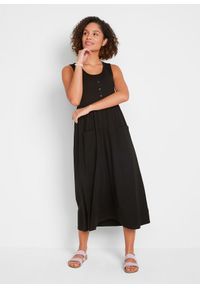 bonprix - Sukienka midi z kieszeniami. Kolor: czarny. Materiał: bawełna. Długość: midi
