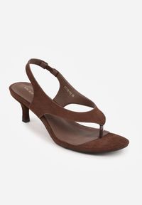 Renee - Brązowe Sandały VICES Japonki na Obcasie Kaczuszka Nesadella. Kolor: brązowy. Obcas: na obcasie. Styl: wakacyjny. Wysokość obcasa: średni #2