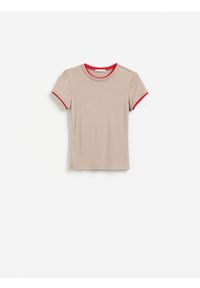 Reserved - T-shirt z modalem - beżowy. Kolor: beżowy. Materiał: dzianina