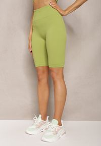 Renee - Jasnozielone Prążkowane Szorty Kolarki High Waist Olevitta. Stan: podwyższony. Kolor: zielony. Materiał: prążkowany #5