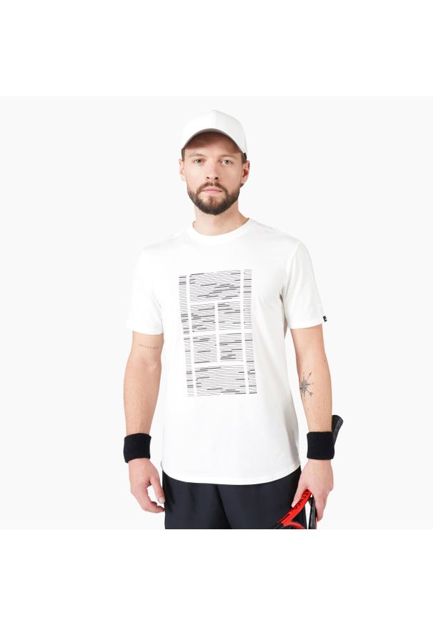 KUIKMA - Koszulka tenisowa męska Artengo TTS Soft. Kolor: biały. Materiał: bawełna, lyocell, elastan, materiał. Sport: tenis