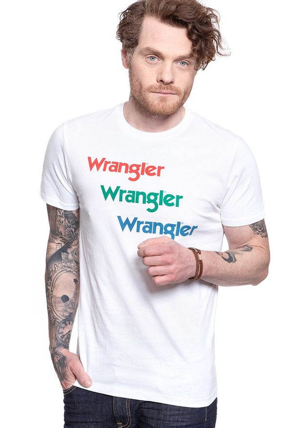 Wrangler - WRANGLER T SHIRT SS REPEAT TEE WHITE W7D7D3989. Kolor: biały